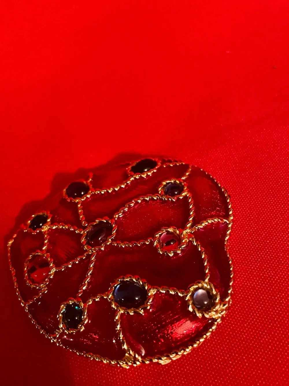 Red Heart Jeweled Mirror with Gold Detailing
